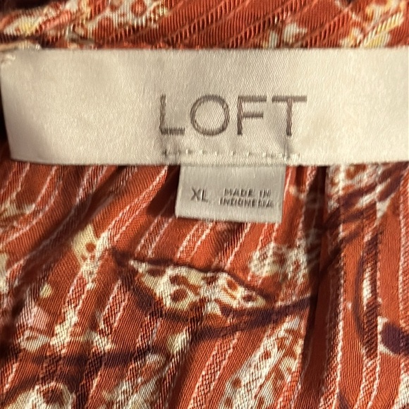 LOFT Auburn Bouquet‎ Boho ruffle split neck floral print blouse top Sz XL - Picture 7 of 9
